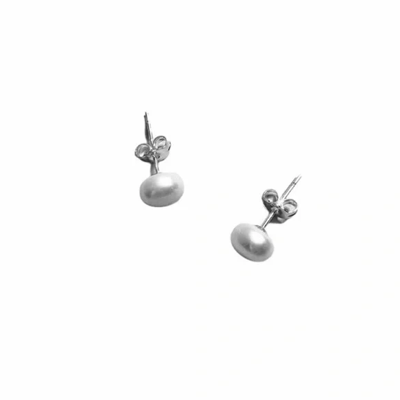 Stud Earrings 7-8 mm Sterling Silver 925 Tiny Pearl Akoya Jewelry Gift for Her - Picture 3 of 9